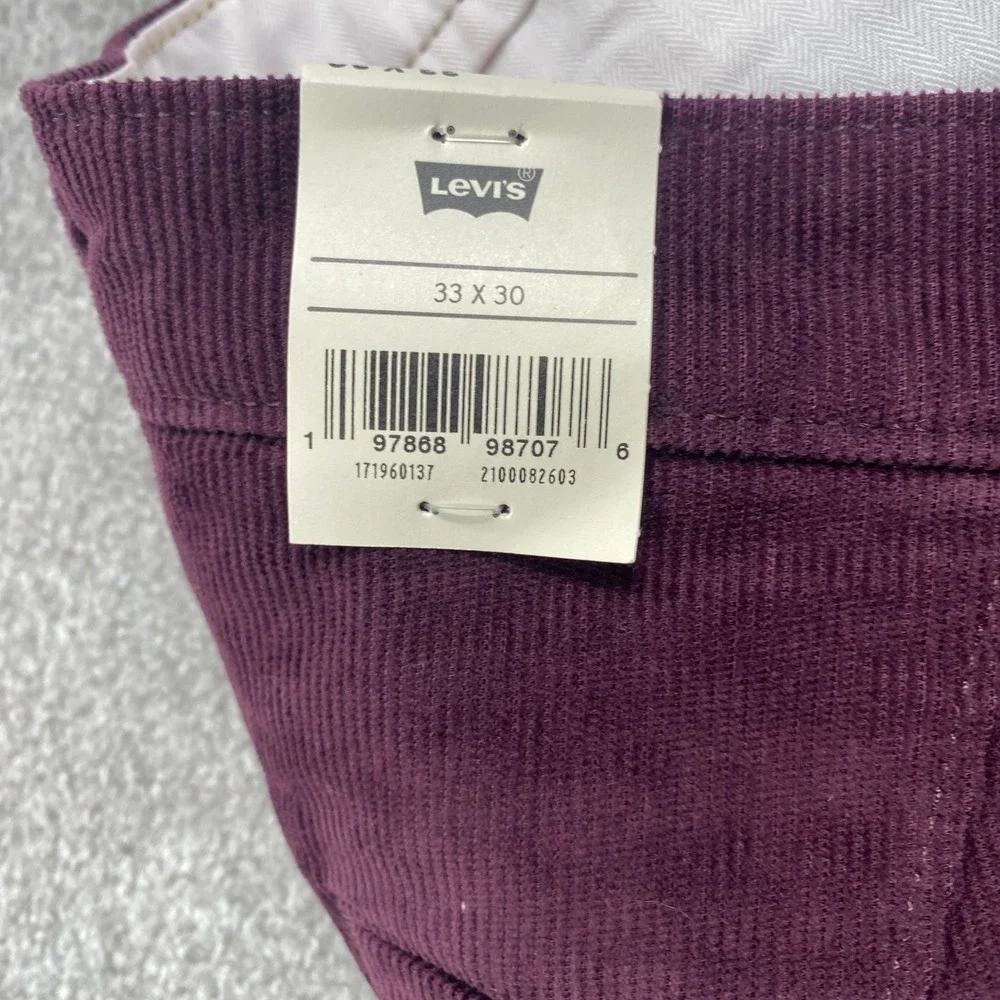 Levi's Mens Corduroy Pants 33x30 Burgundy Straight Leg Standard Fit‎ Jeans NWT